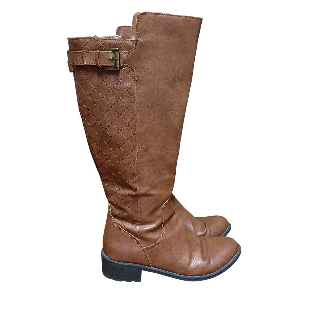 SJB Duluth Womens Cognac Brown Quilted Tall Riding Boots Size 9M 100-1576
